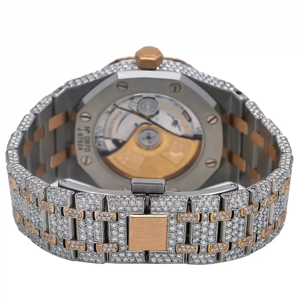 DAZZLING 41MM ROSE TONE DIAL DIAMOND WATCH