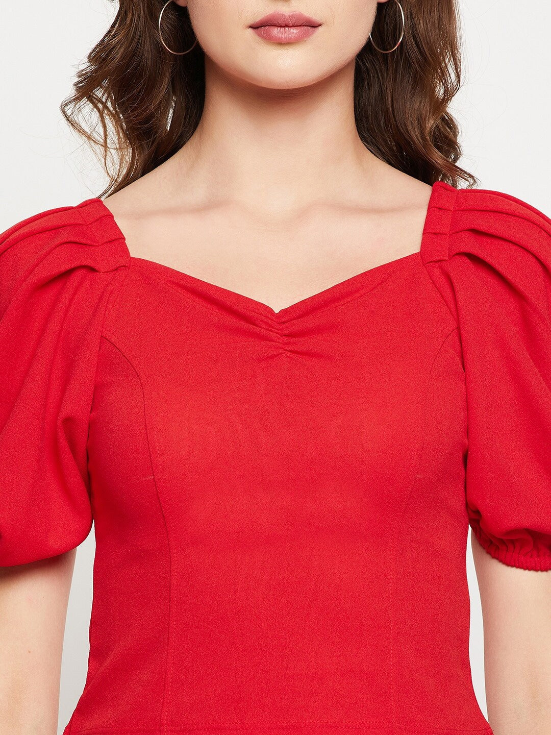 Red Sweetheart Neck Top