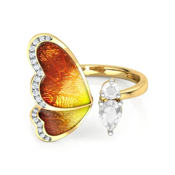 One Wing Orange Butterfly Diamond Ring