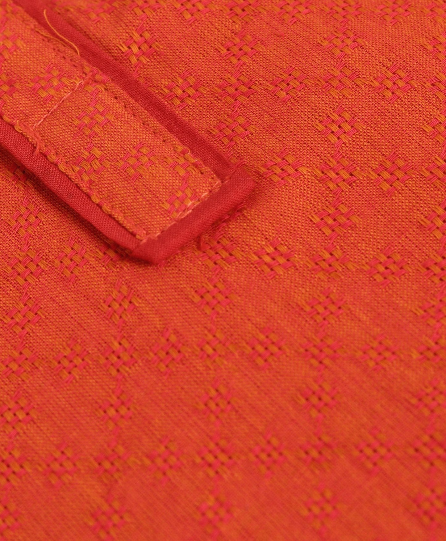 Kids Full Sleeves Textured Kurta with Placket Detailing and Pyjama Set - Orange