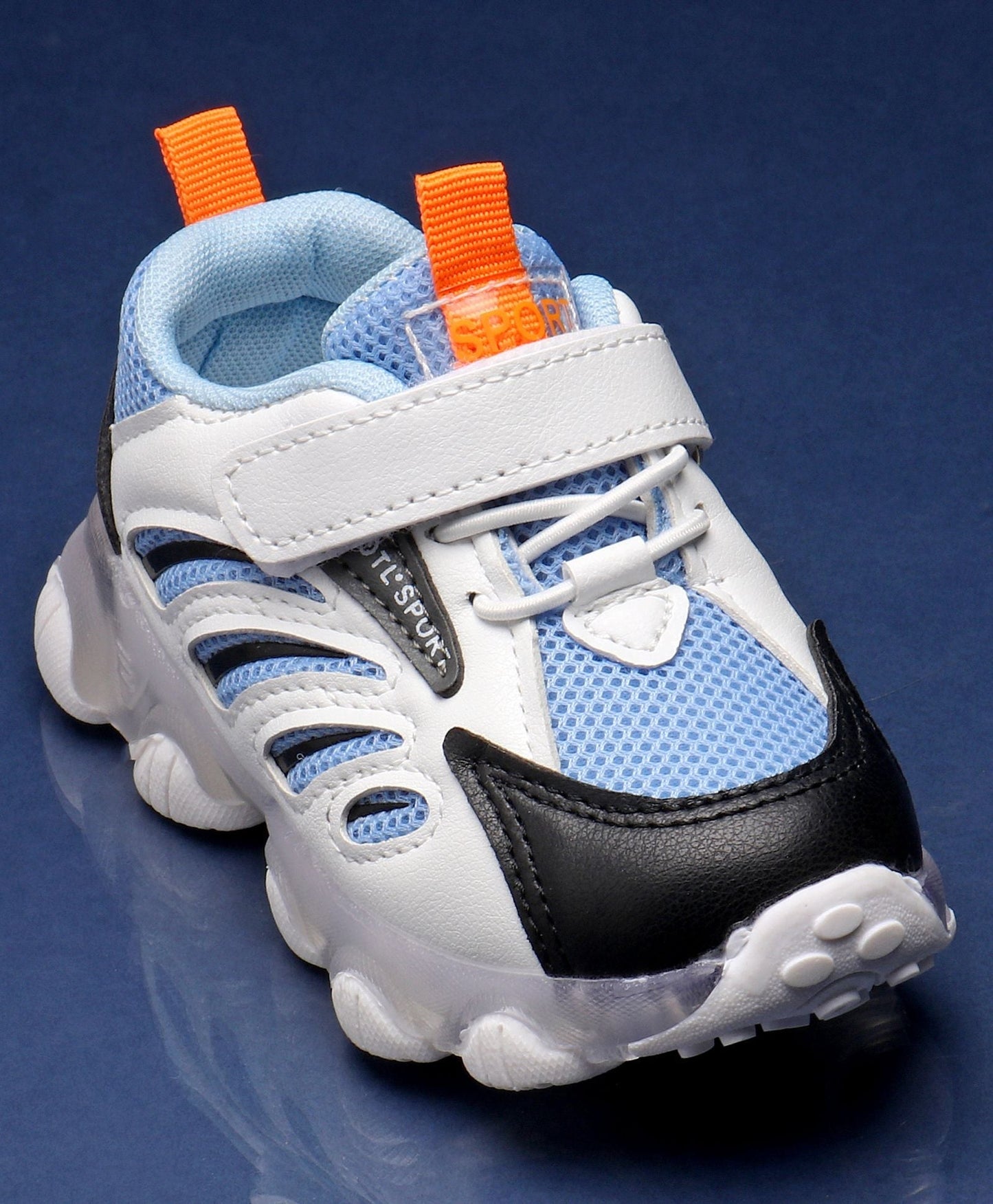 Kidlingss Wave Design Velcro Closure Round Tip Flat Heel LED Shoes – Blue