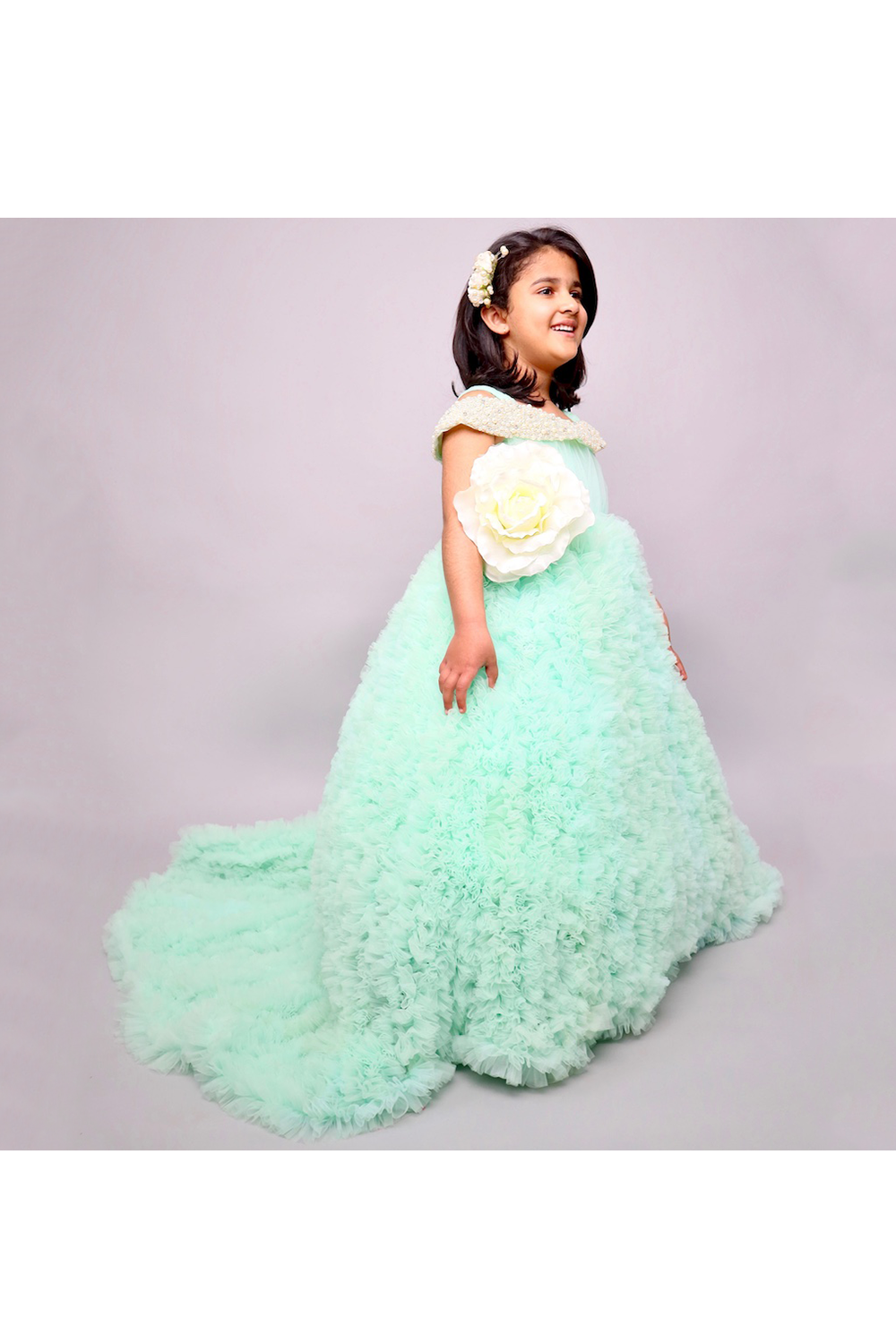 Mint green pearl handcrafted gown