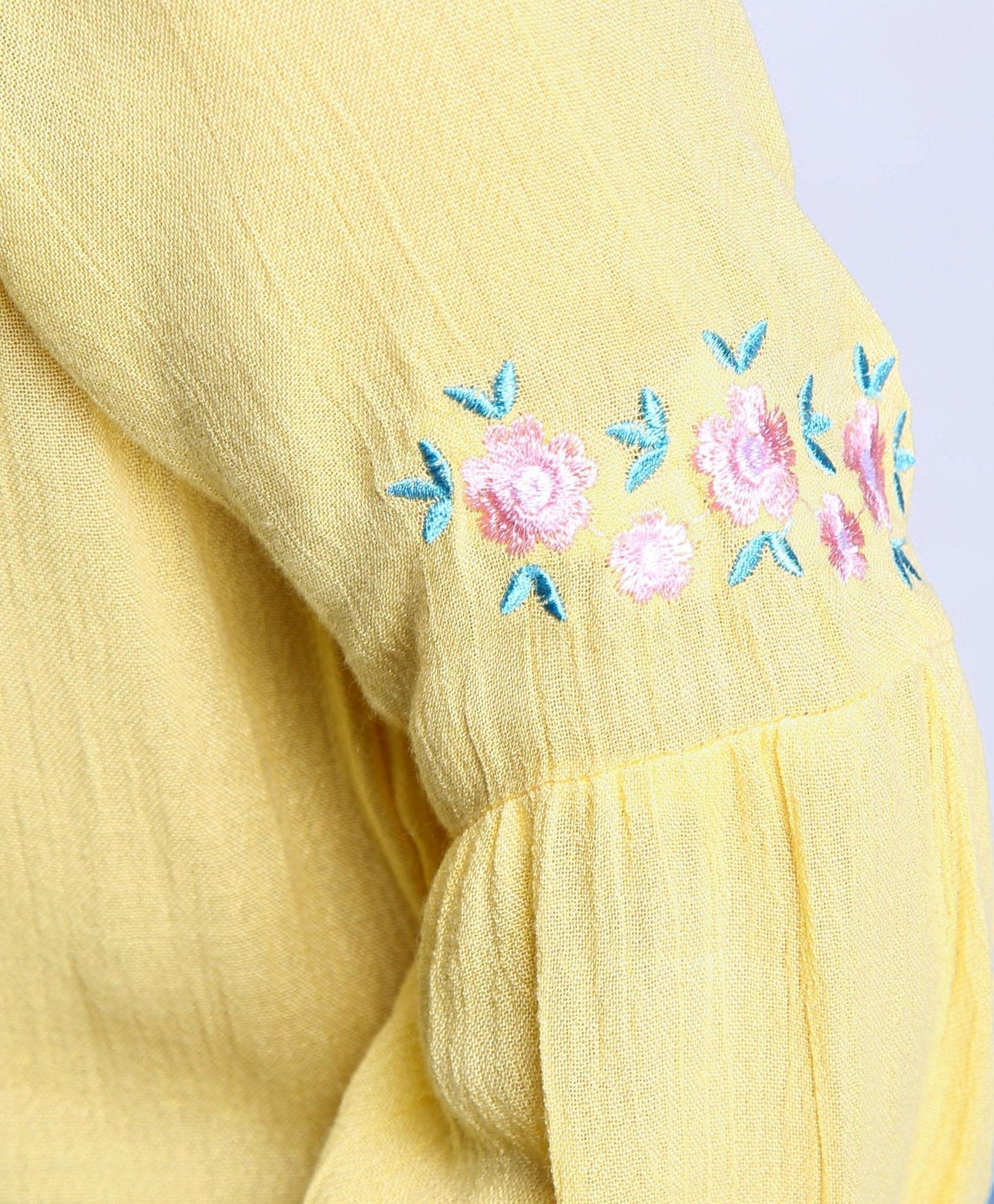 Babyhug Full Sleeves Top & Jeans Floral Embroidery – Yellow Blue