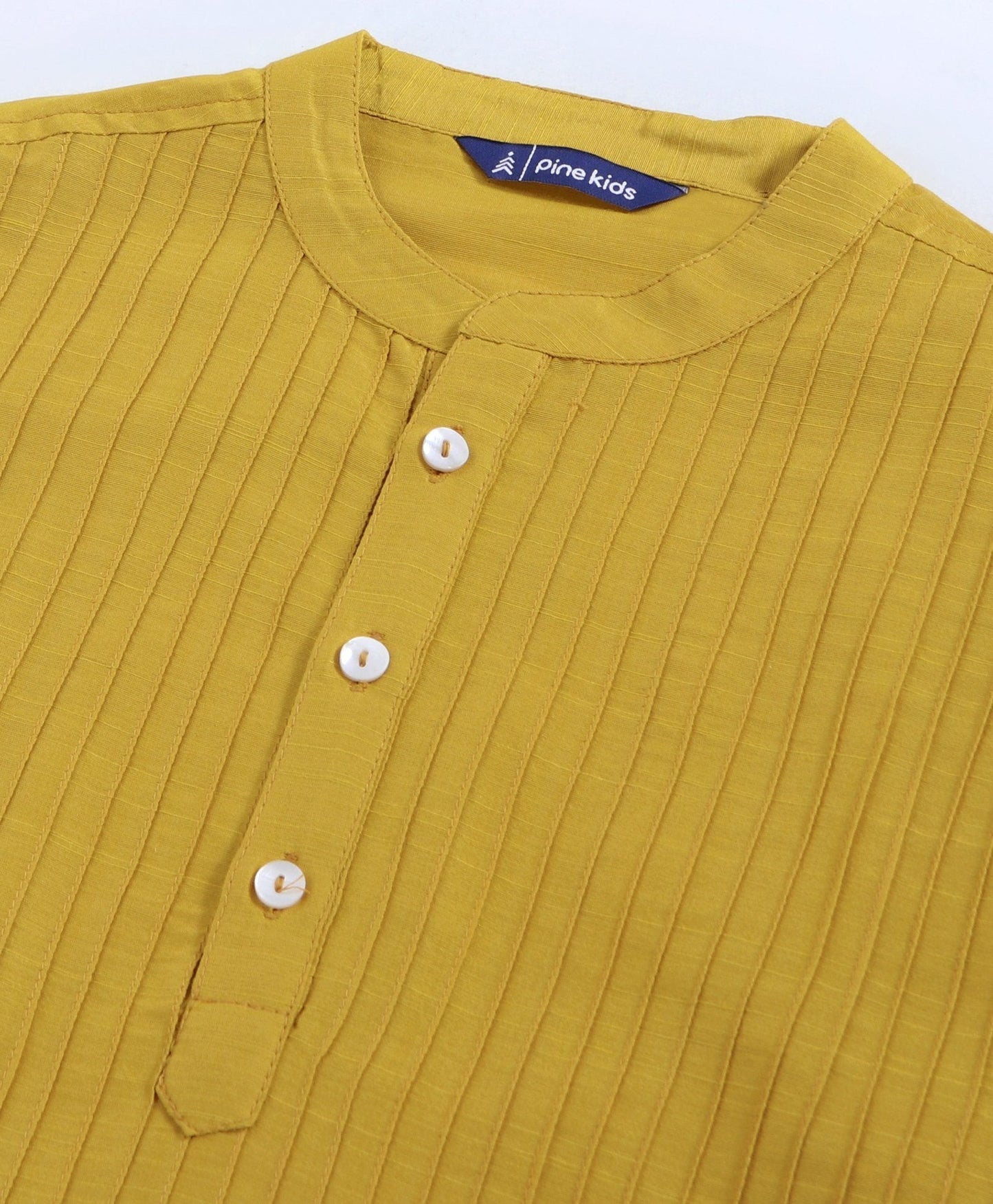 Kids Full Sleeves Pintuck Kurta & Pyjama - Mustard