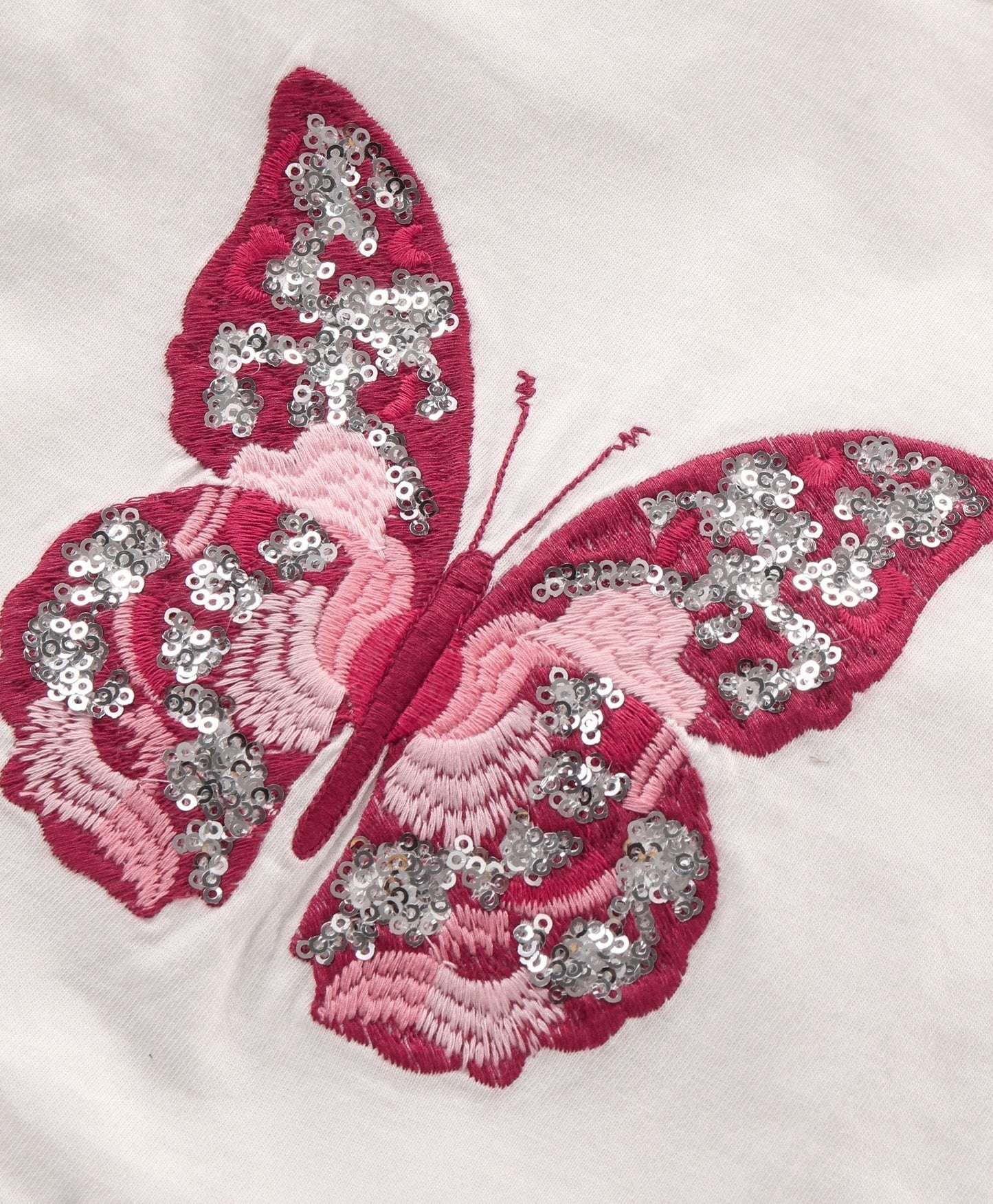 Short Sleeves Top & Jeans Set Butterfly Embroidery – Red White