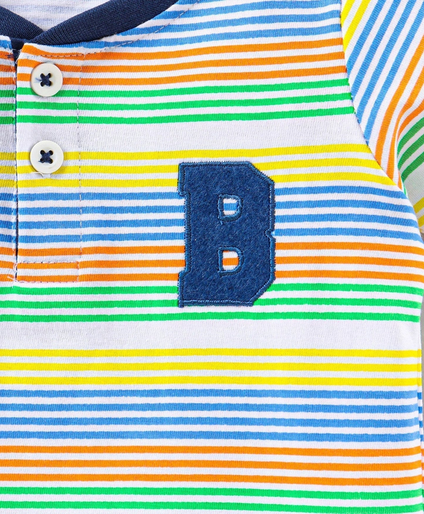 Babyhug Half Sleeves Striped Henley Tee and Denim Shorts Set – Blue Green