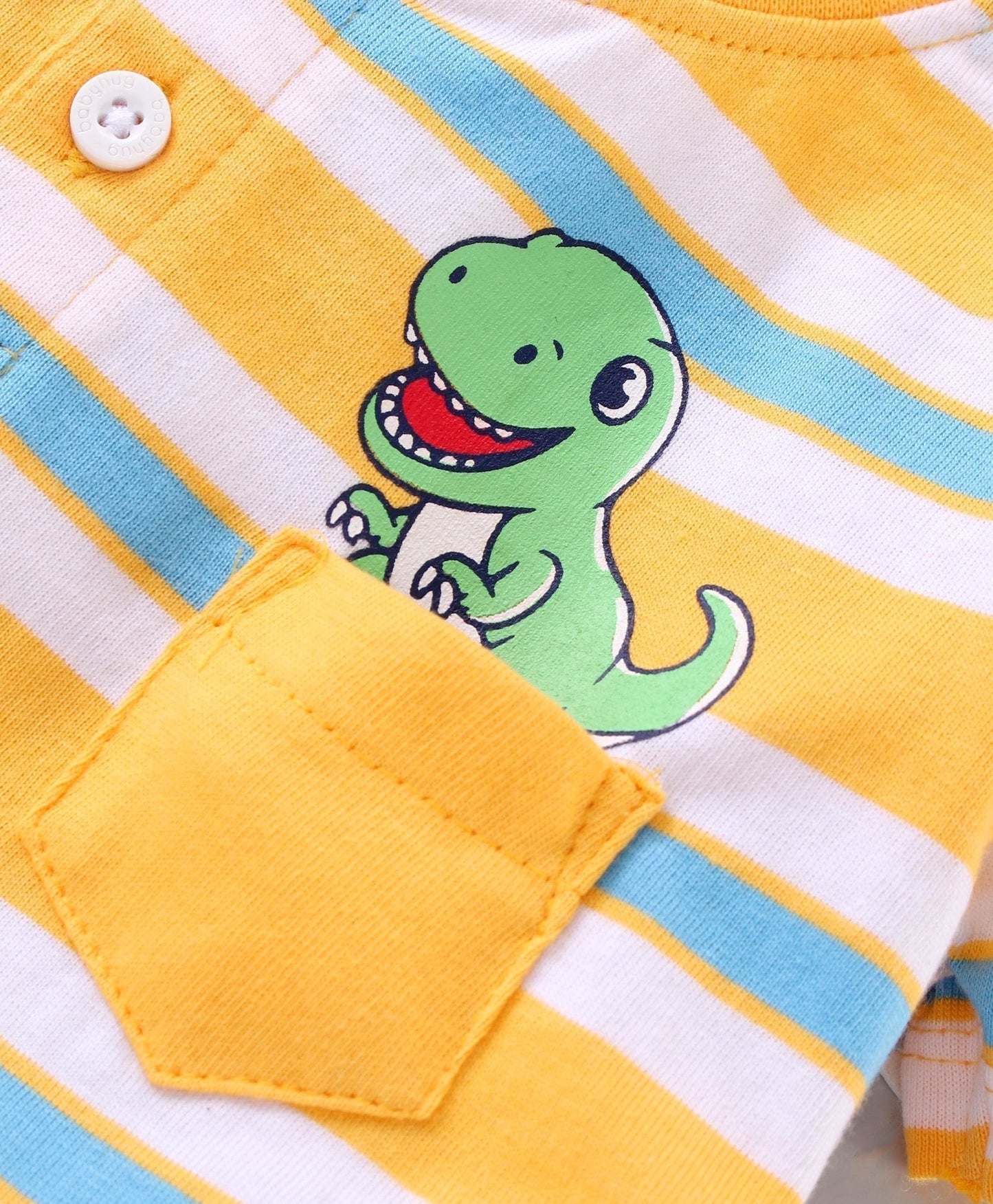 Half Sleeves Striped Tee and Shorts Set Dino Print – Yellow Blue
