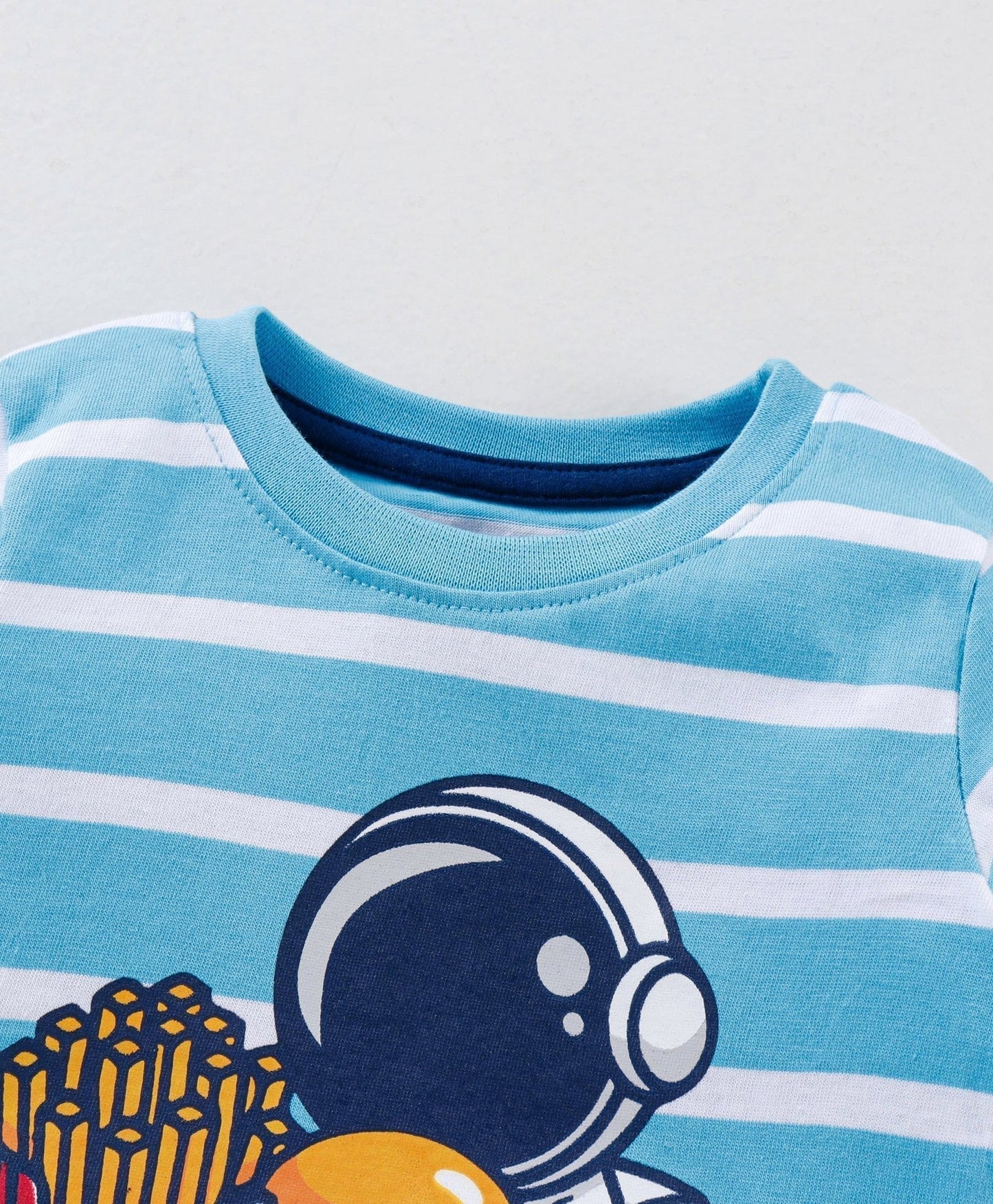 Babyhug Half Sleeves Striped T-Shirt and Shorts Set Astronaut Print – Blue Navy