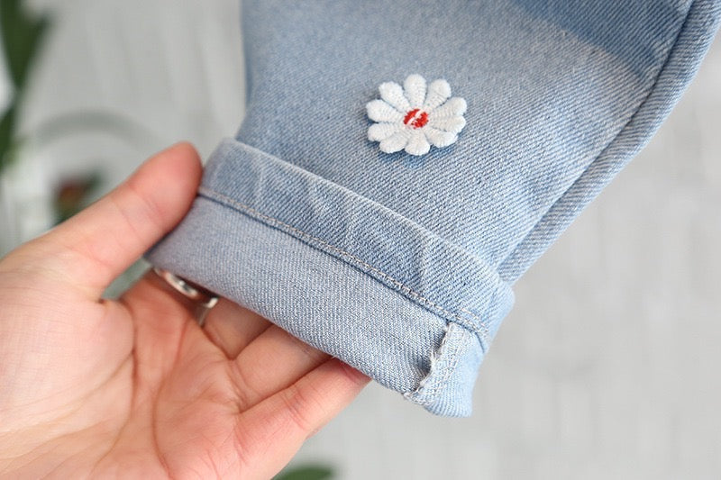 Flower embroidered denim set