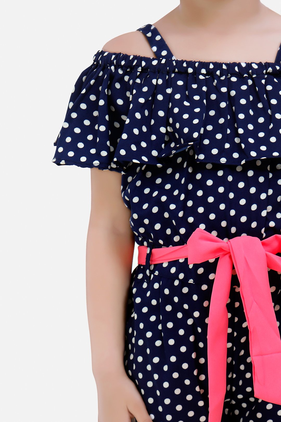 Navy Polka Jumpsuit with Neon Belt