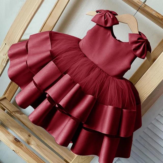 Maroon Color Net Solid Baby Frock
