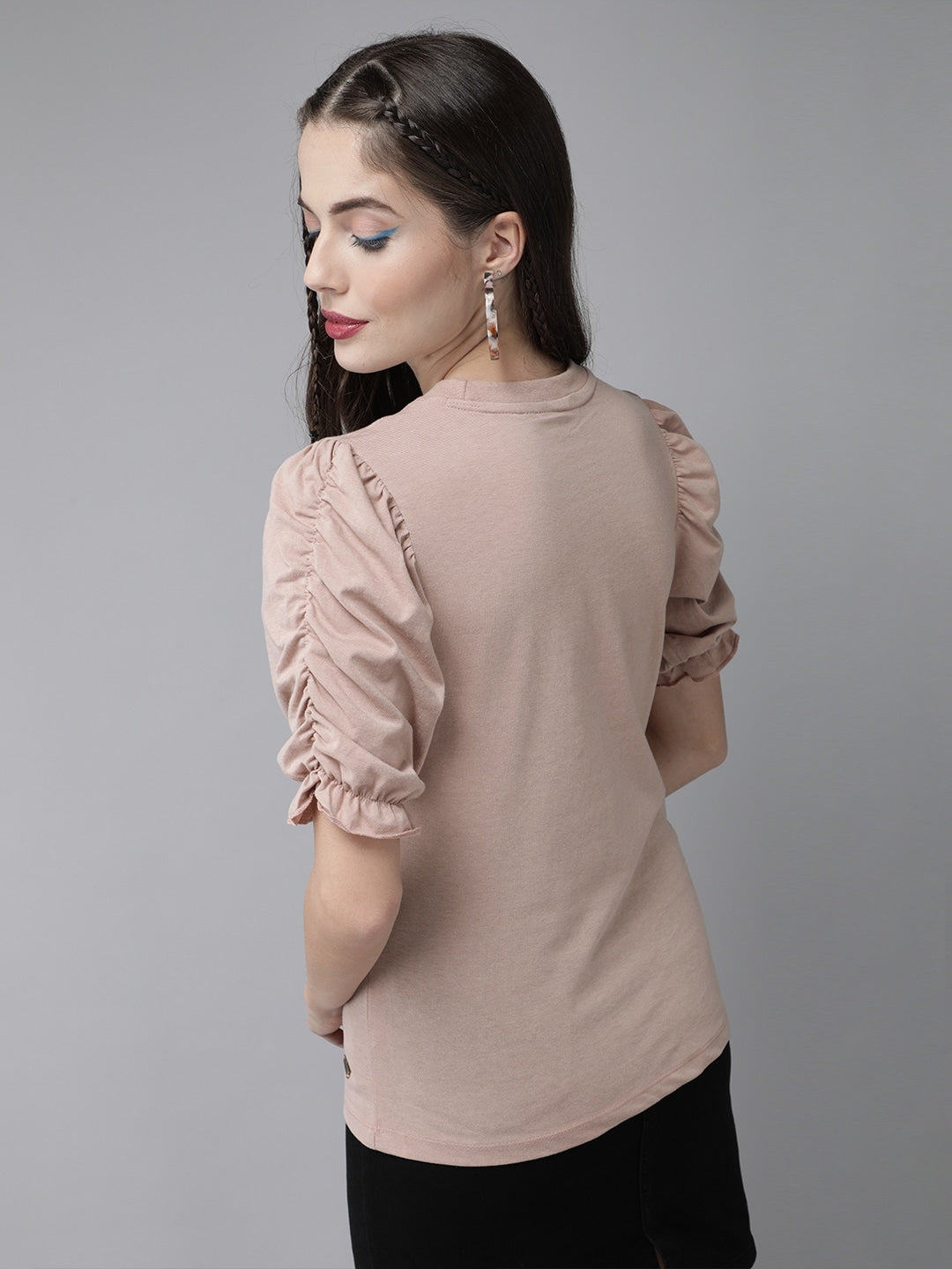 Dusty Pink Ruched Sleeves Top