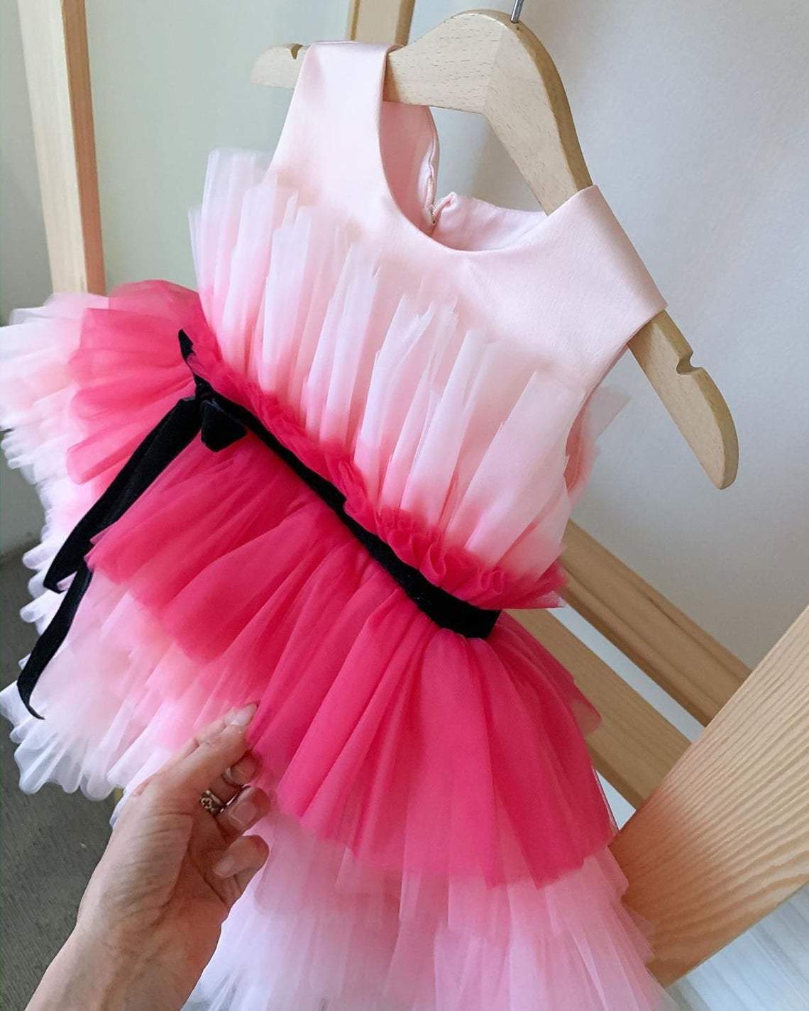 Multicolor Net Solid Frock Dress For Girl