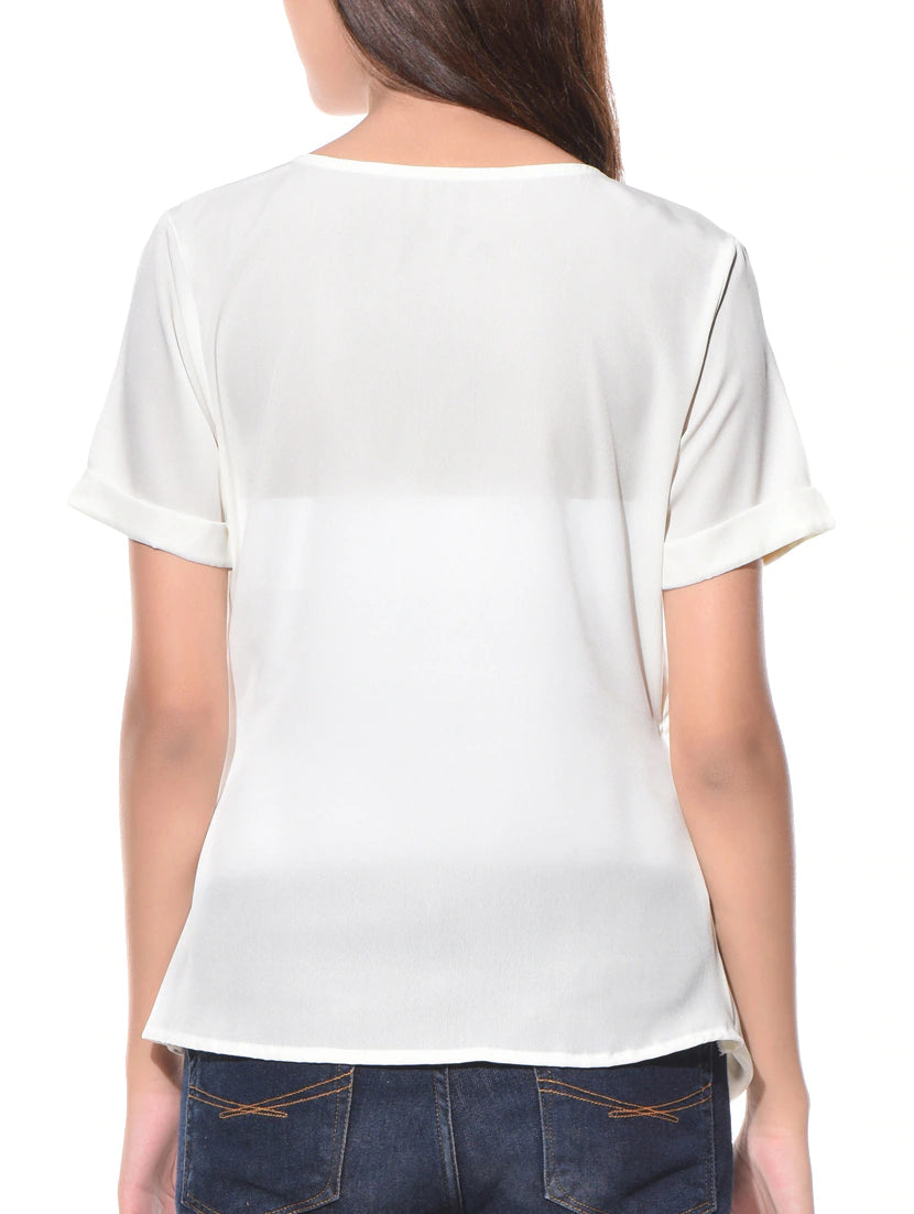 White Solid Crepe Wrap Top