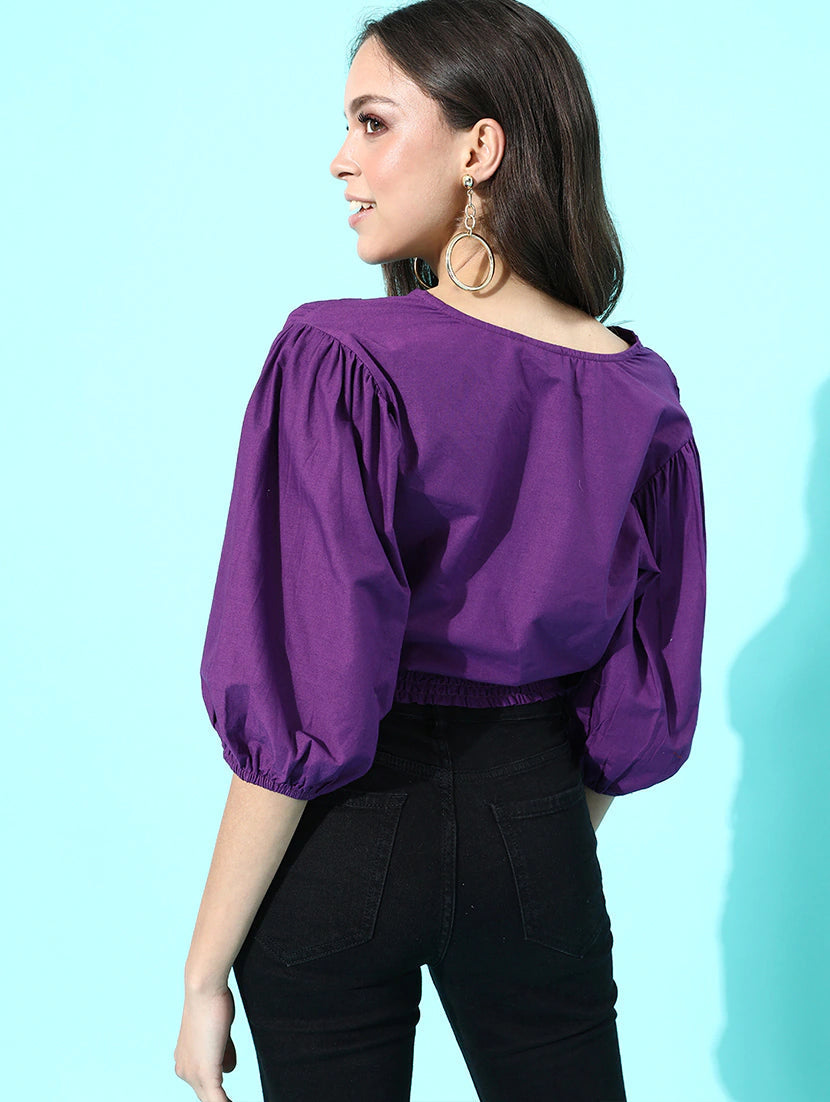 Overlap Neck Solid Crop Top
