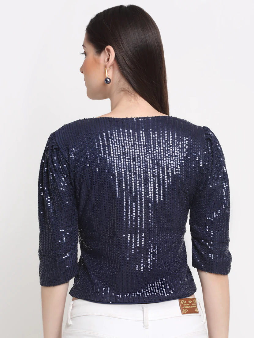 Round Neck Embellished Crop Top