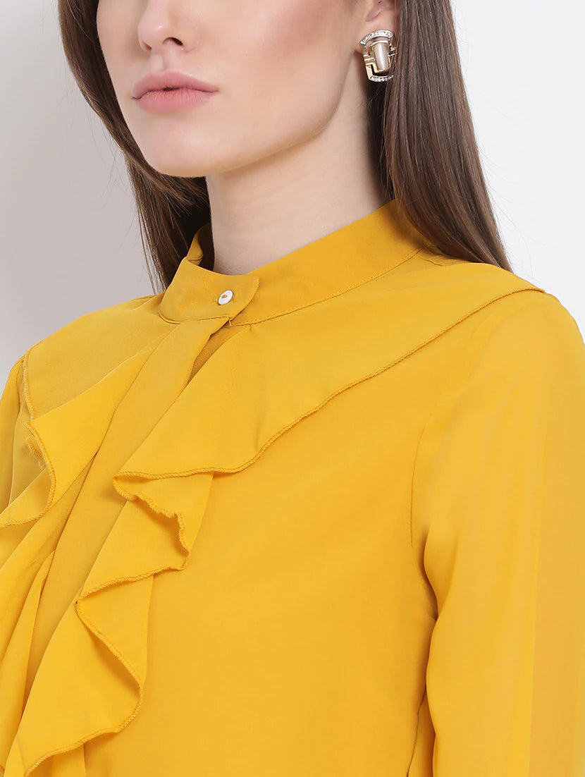 Mandarin Neck Ruffled Top
