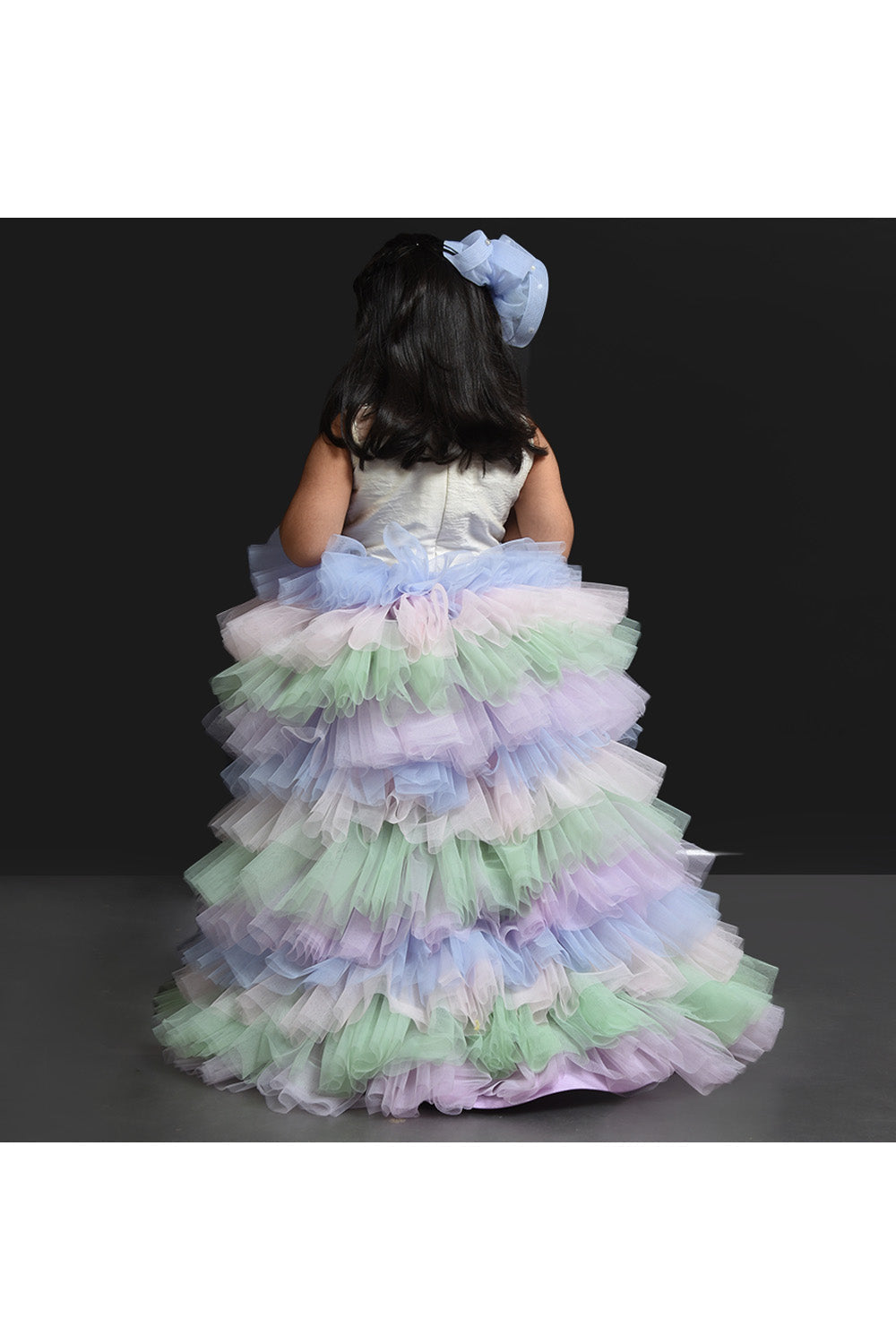 Multi color sequins embroidered high low gown