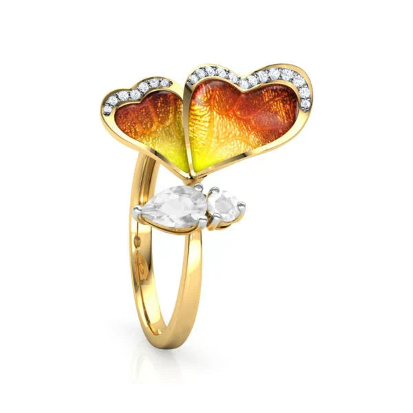 One Wing Orange Butterfly Diamond Ring