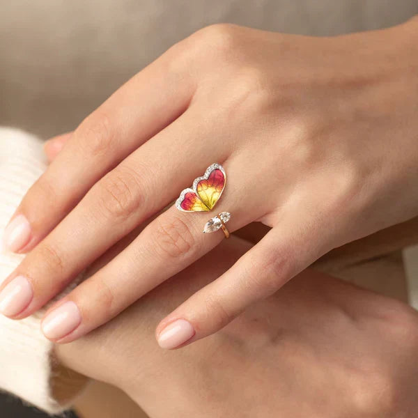 One Wing Orange Butterfly Diamond Ring