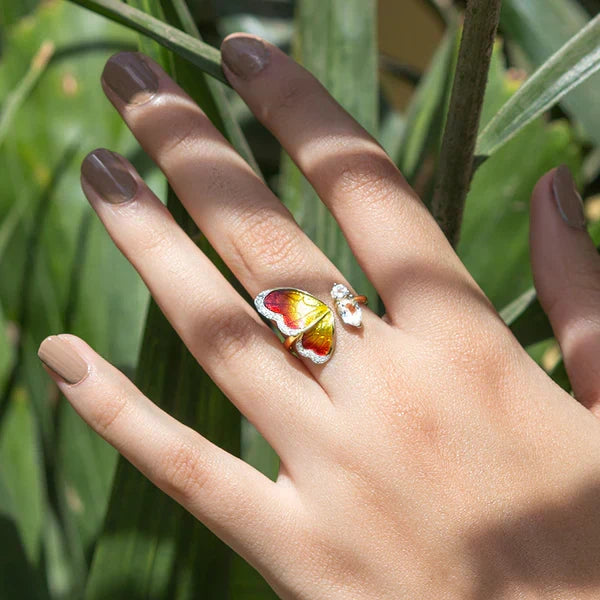 One Wing Orange Butterfly Diamond Ring
