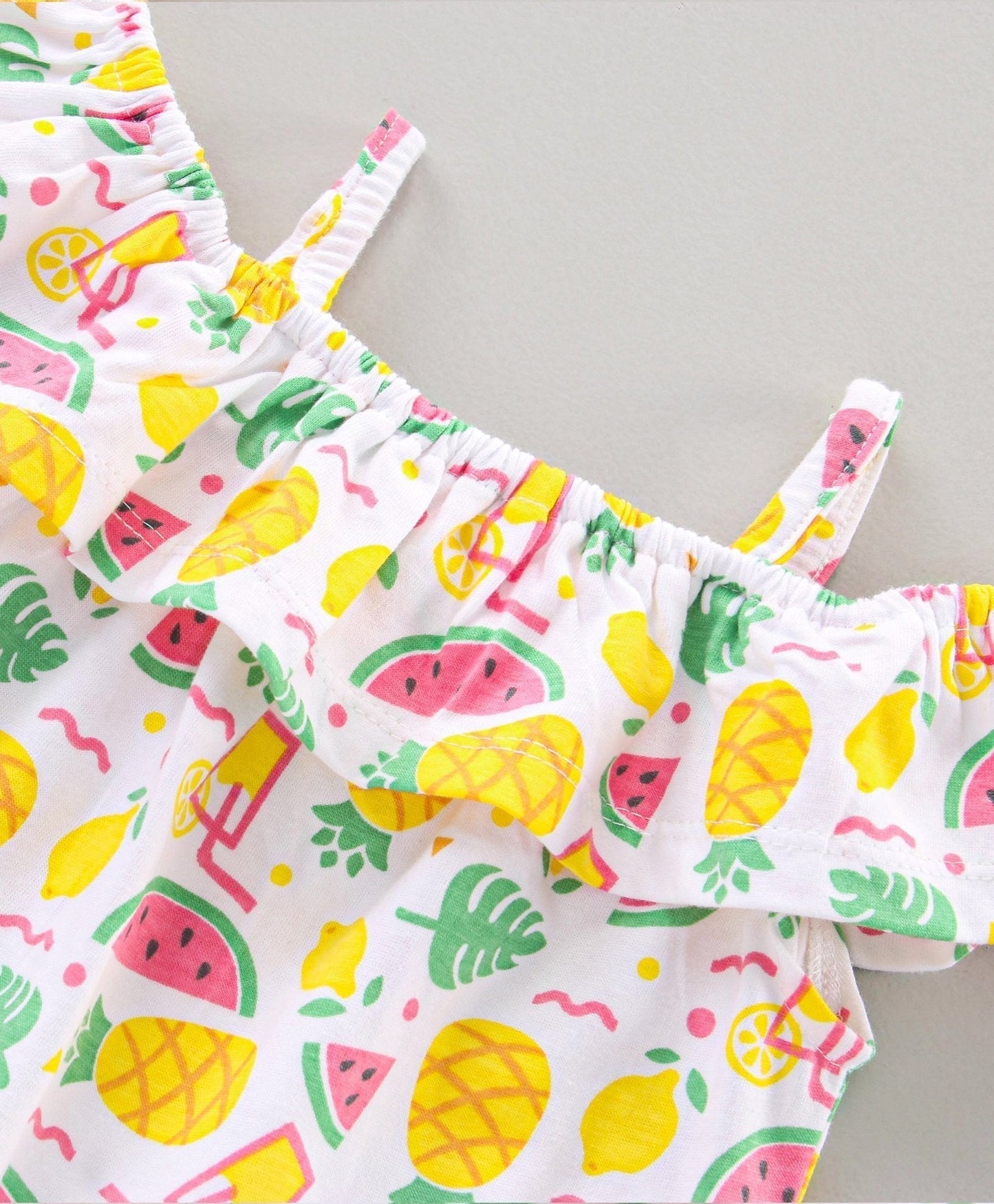 Babyhug Short Sleeves Cold Shoulder Top and Shorts Set Fruits Print – White Pink