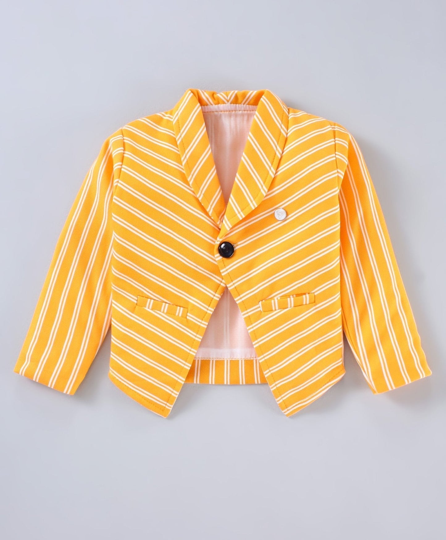 Dapper Dudes Full Sleeves Striped Blazer With Tee & Bottom - Yellow