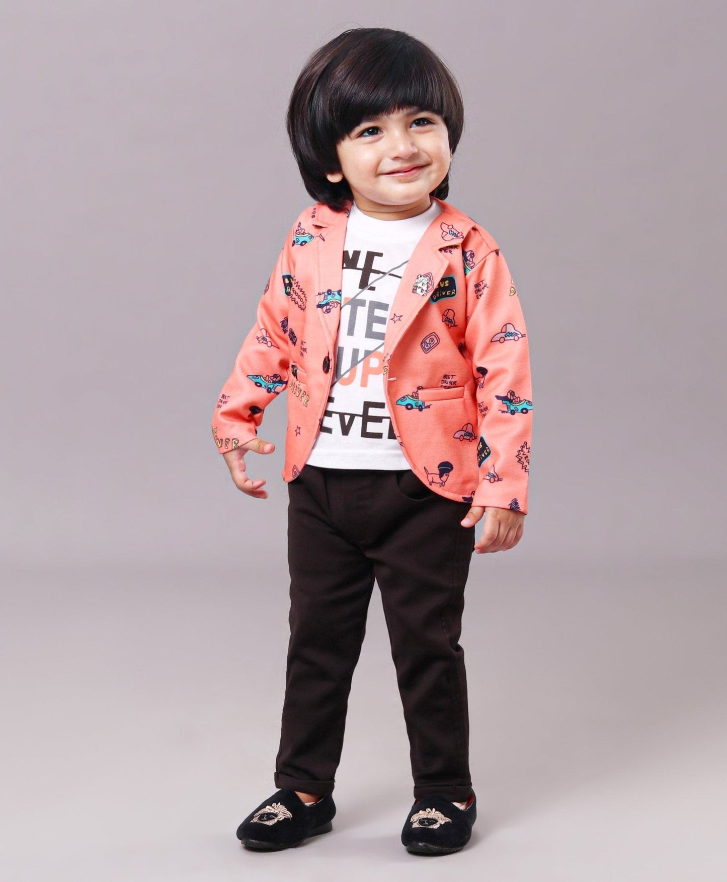 Dapper Dudes Full Sleeves Printed Blazer With Tee & Bottom - Orange