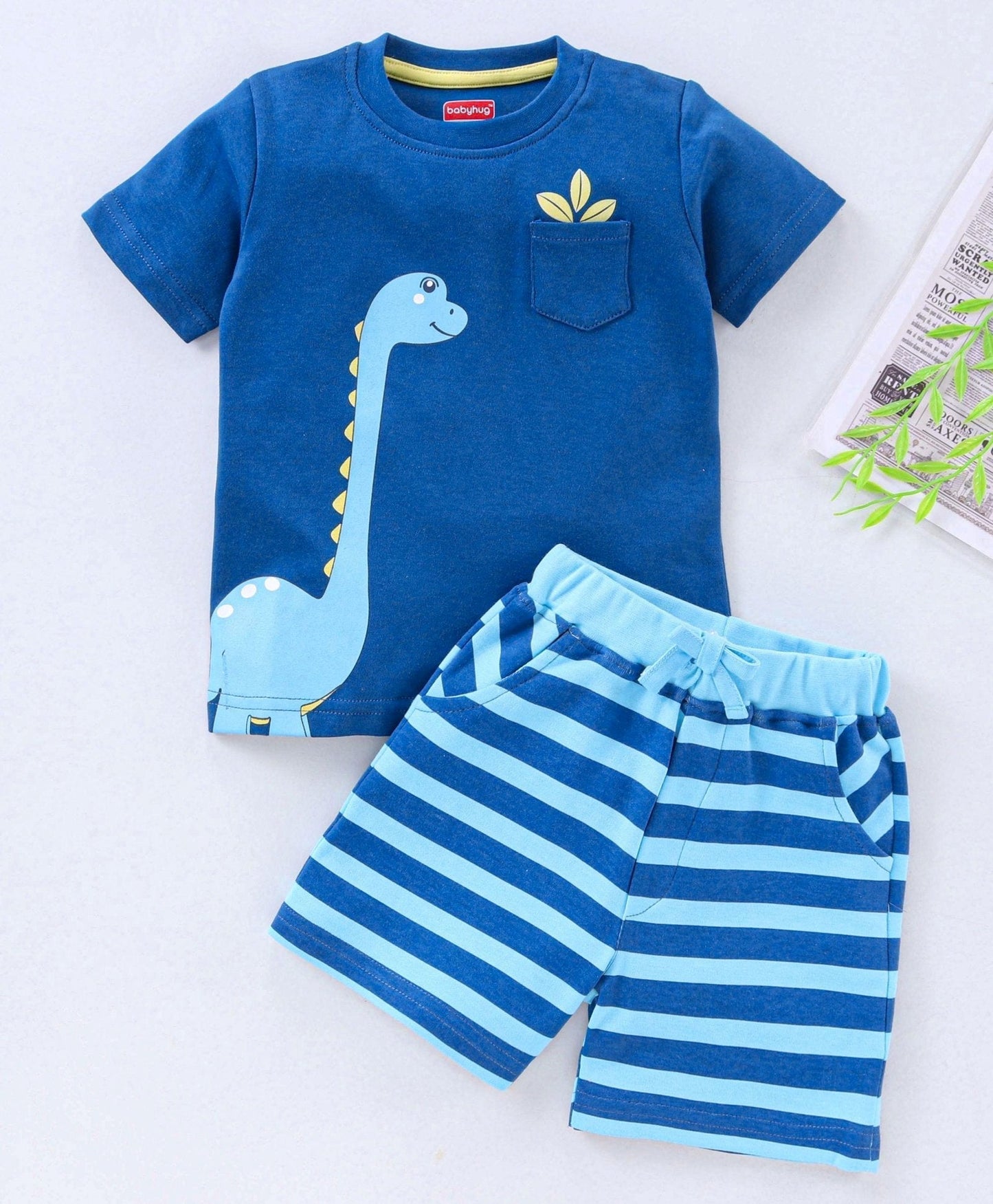 Half Sleeves T-Shirt & Shorts Dino Graphic – Blue