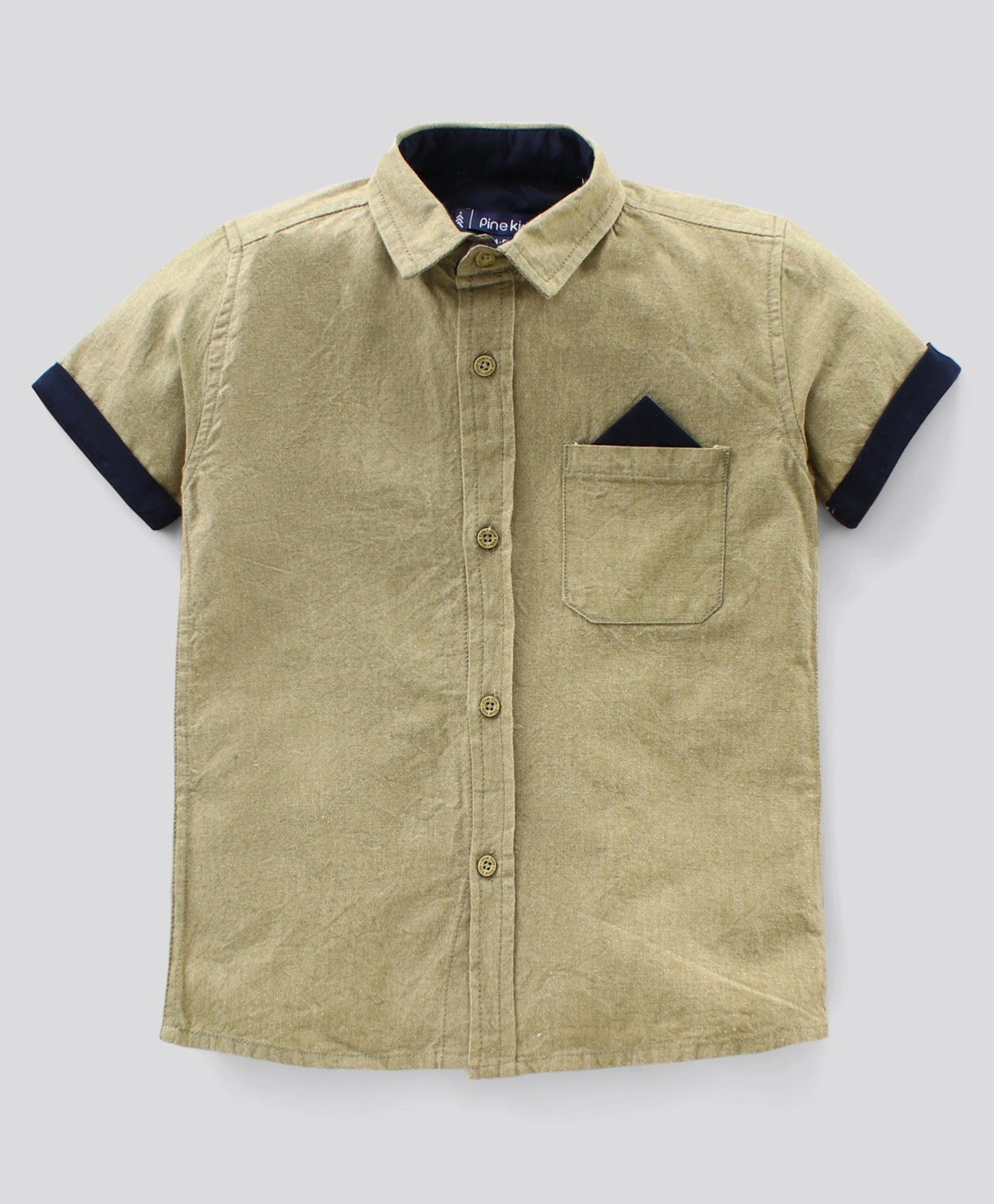 Pine Kids Half Sleeve Solid Shirt with Bow and Shorts Set Softener Wash - Olive White