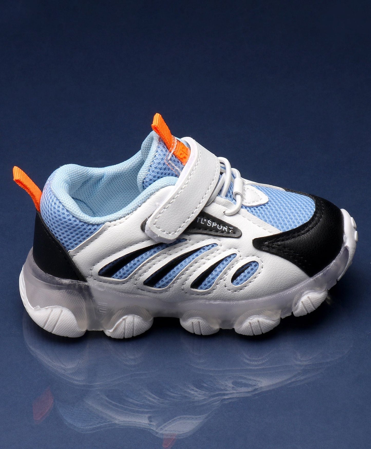 Kidlingss Wave Design Velcro Closure Round Tip Flat Heel LED Shoes – Blue
