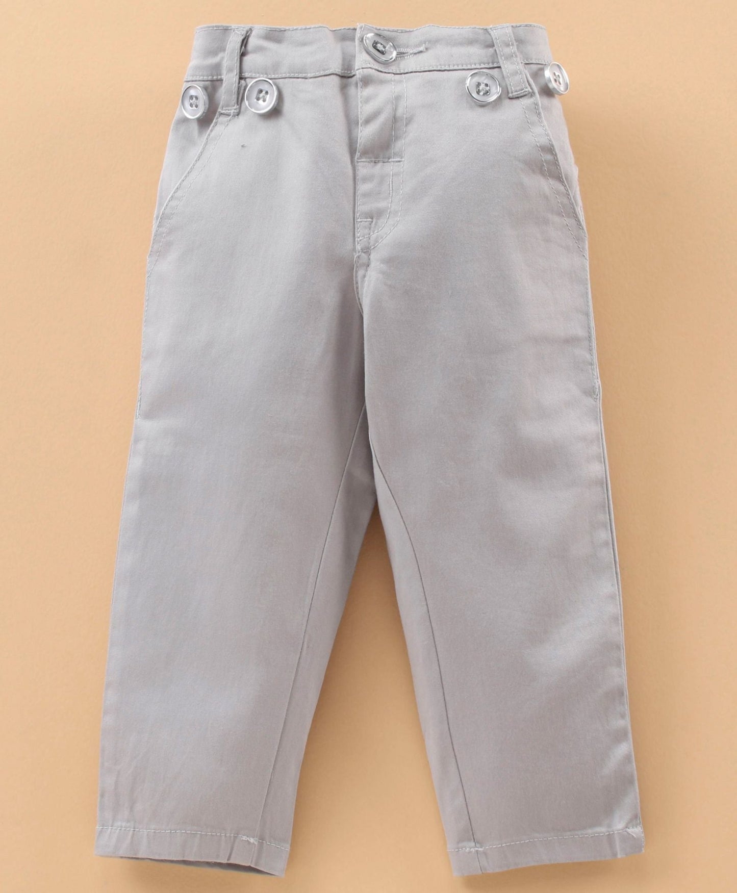 Babyhug Full Sleeves Shirt & Trouser with Suspenders & Bow Solid - Grey White