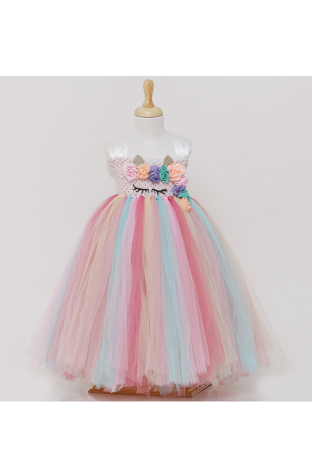 Multicolor with 3D flowers tutu gown