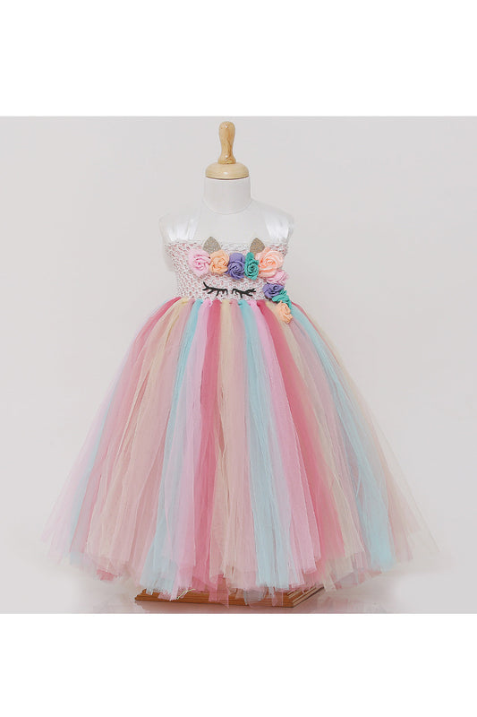 Multicolor with 3D flowers tutu gown
