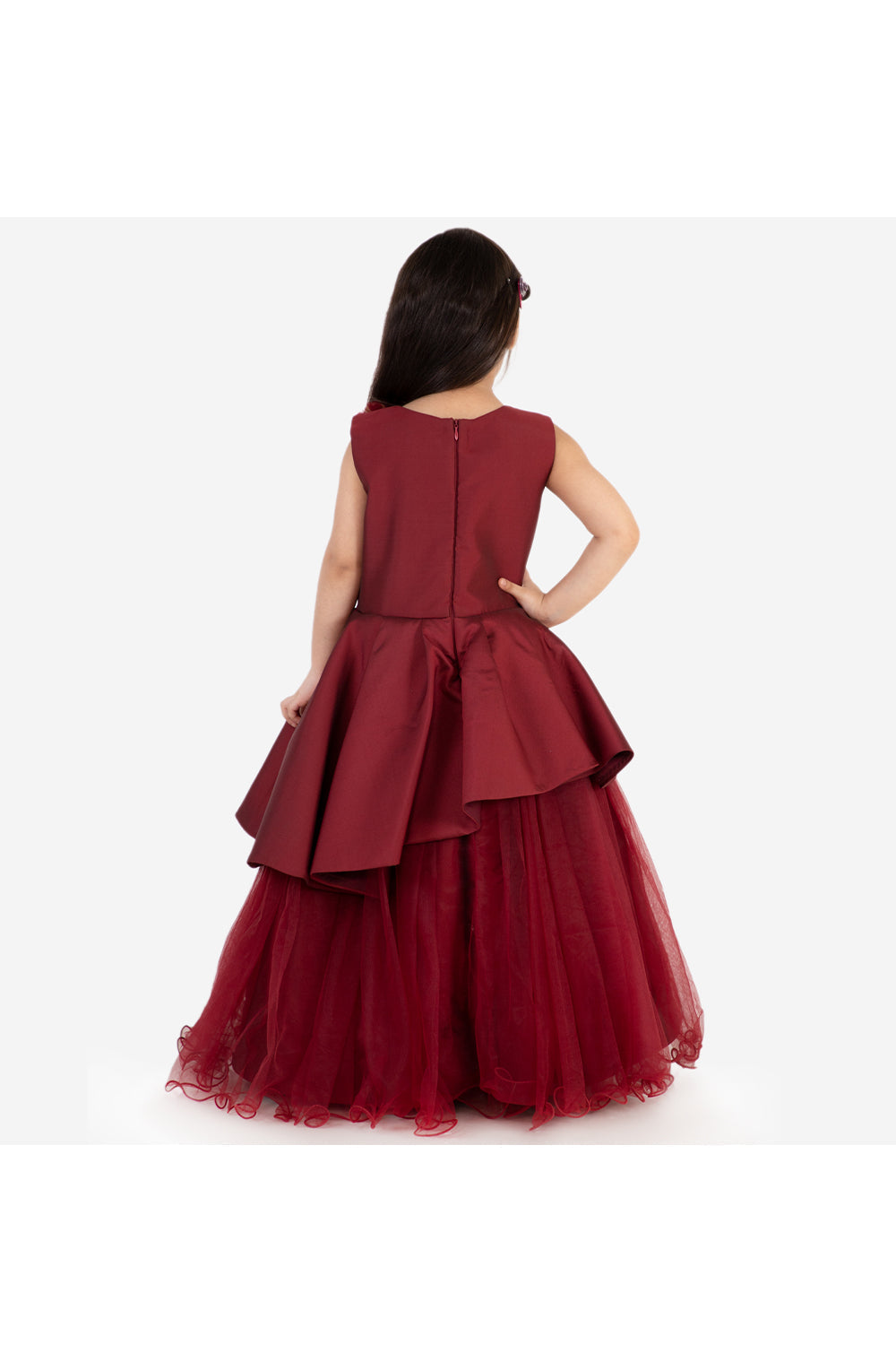 Maroon gown with 3D flowers