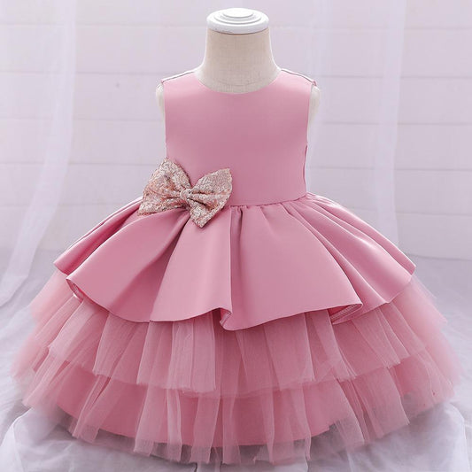 Baby Pink Color Net Solid Frock Dress For Girl