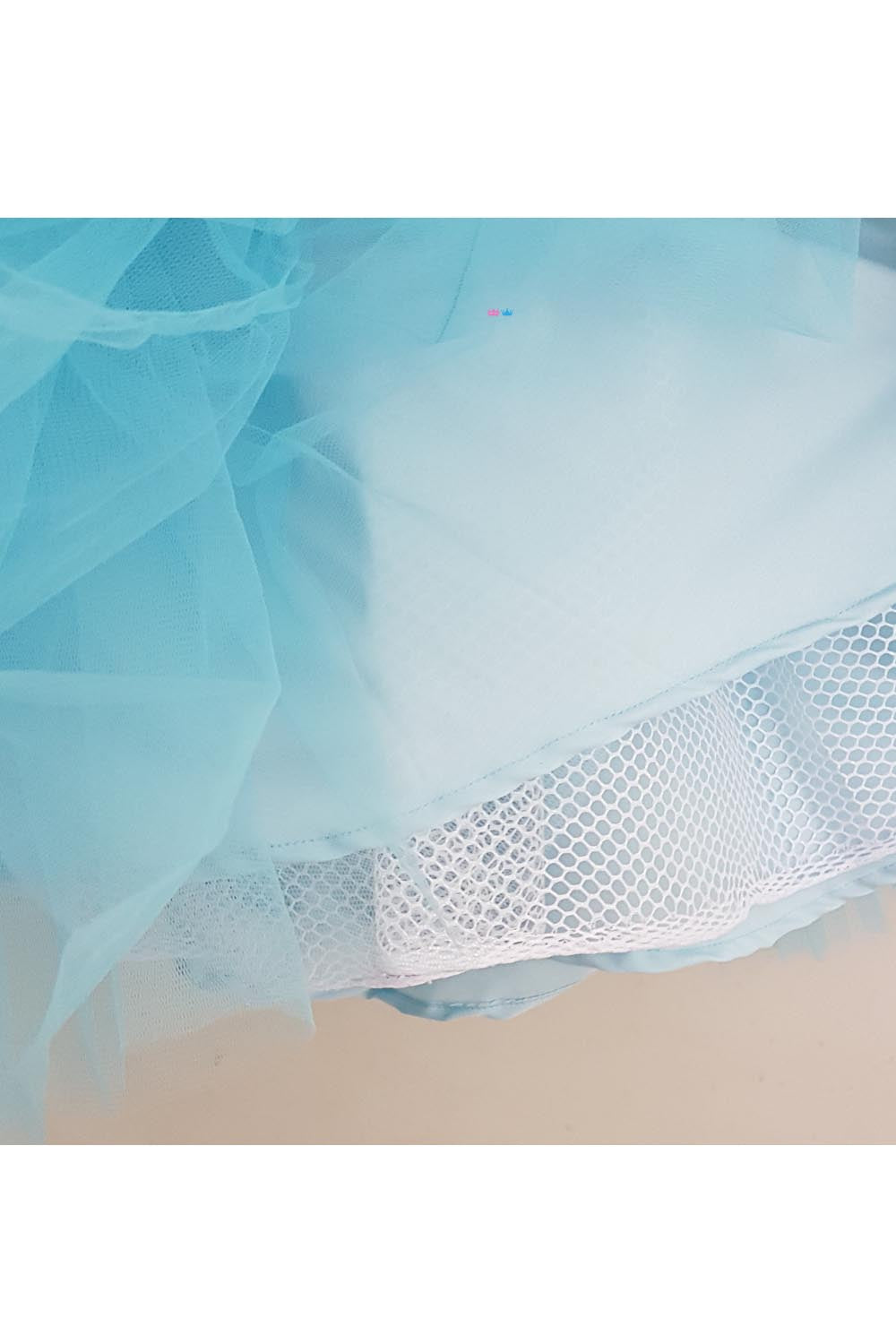 Blue one shoulder embroidered net frilly gown