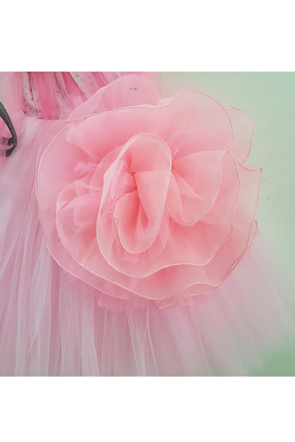 3D rose pink organza big flower gown