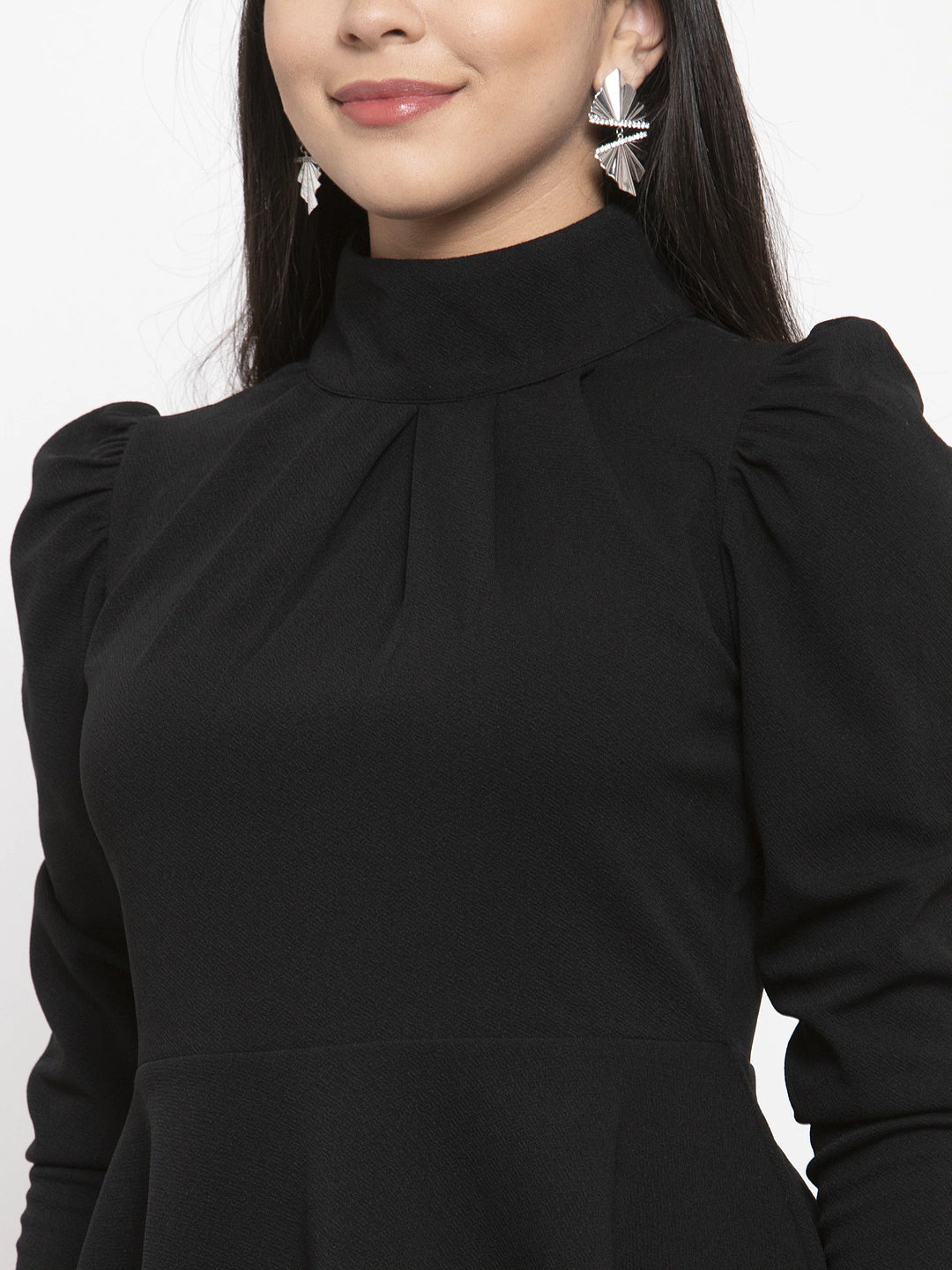 Black High Neck Peplum Top