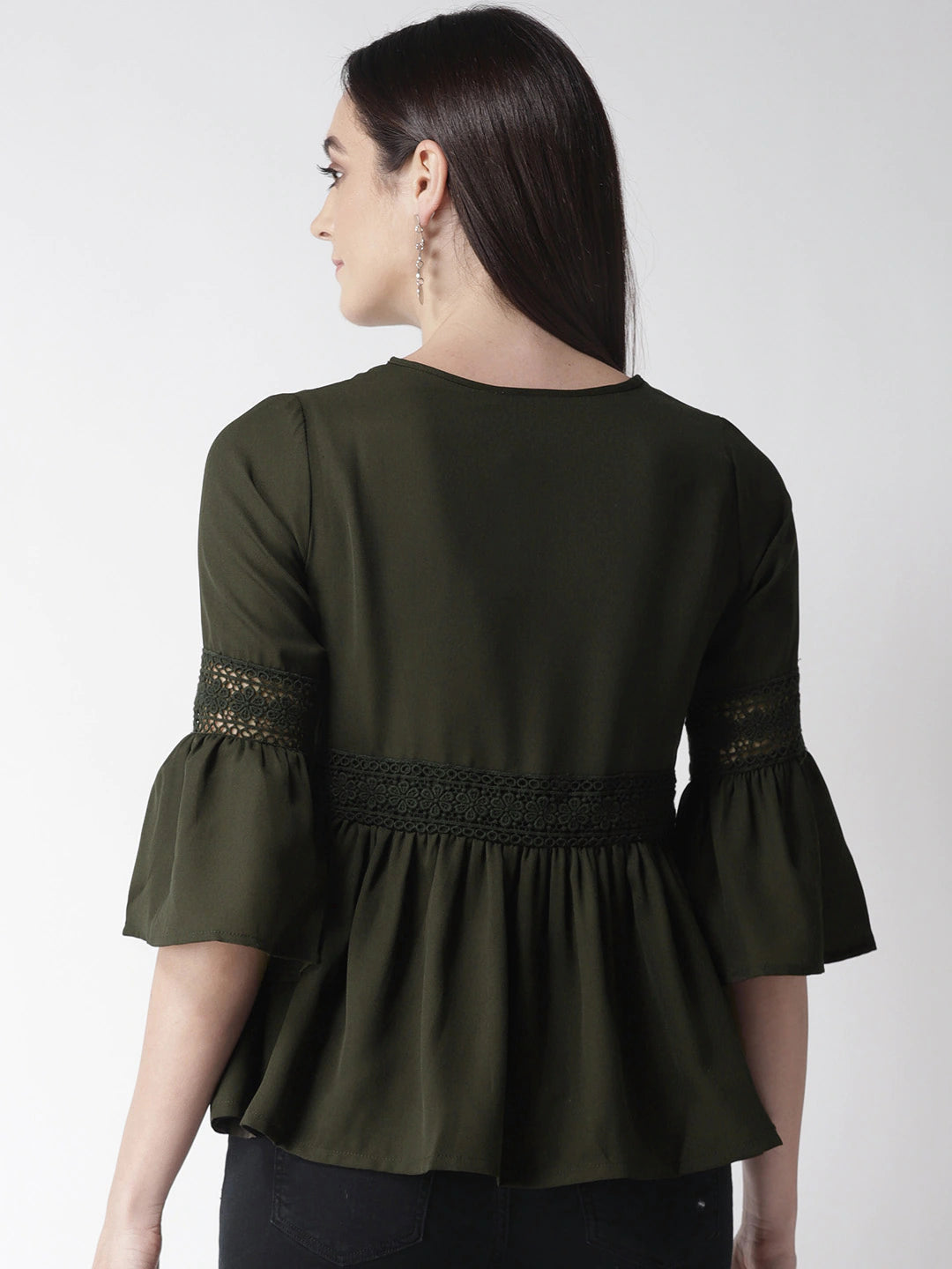 Olive Green Lace Inserts A-Line Top