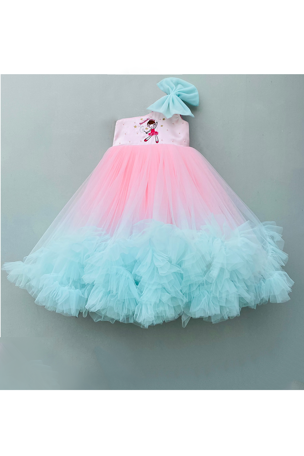 Hand embellished personalised initial and ballerina one shoulder gown