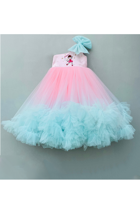 Hand embellished personalised initial and ballerina one shoulder gown