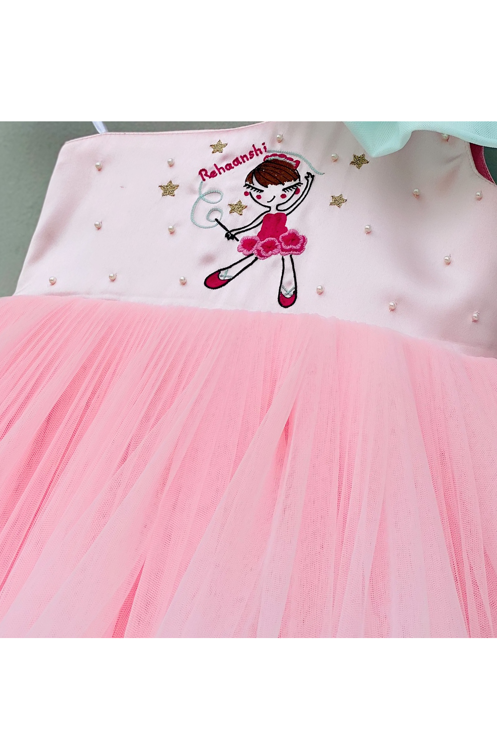 Hand embellished personalised initial and ballerina one shoulder gown