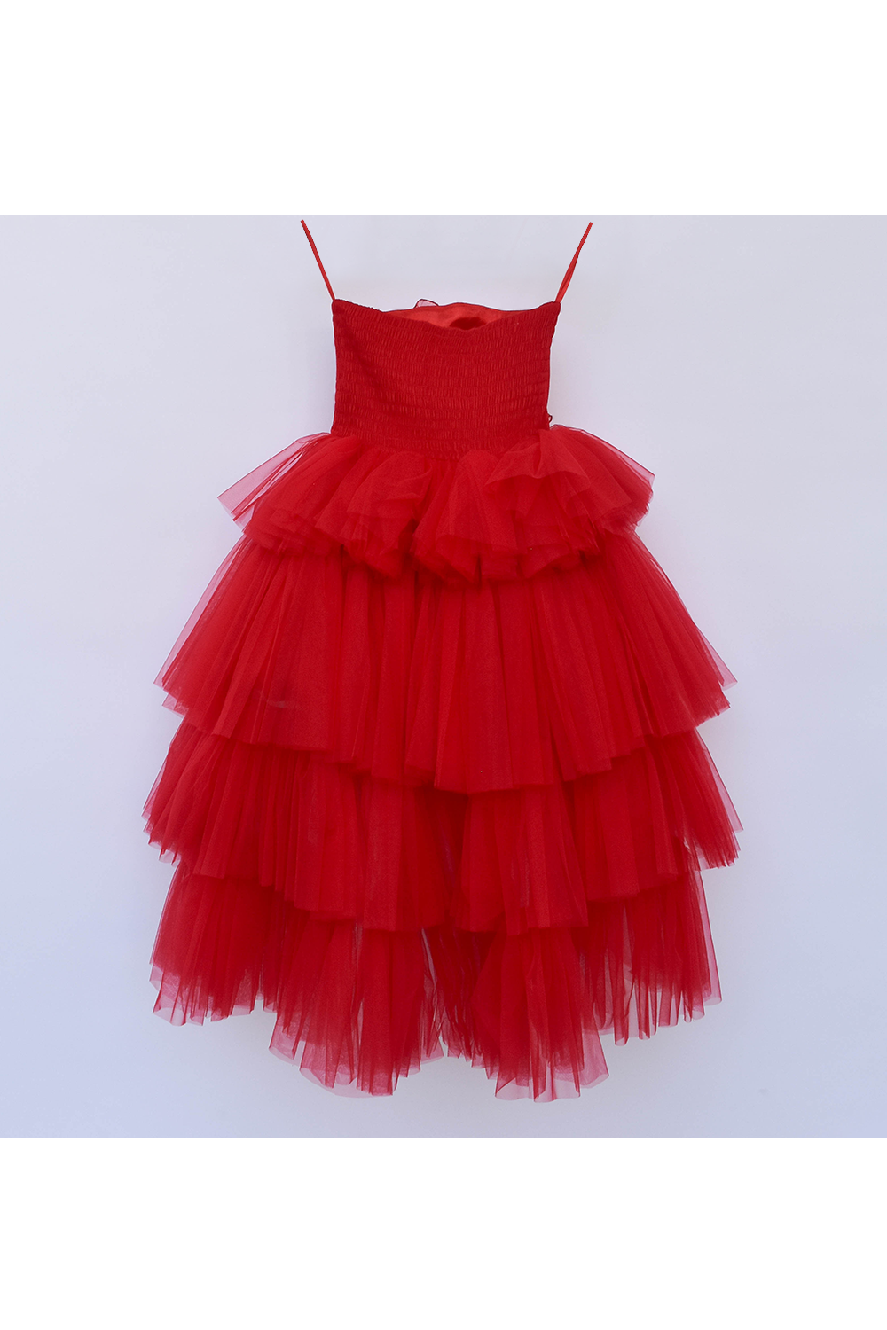 3D red rose net high low gown