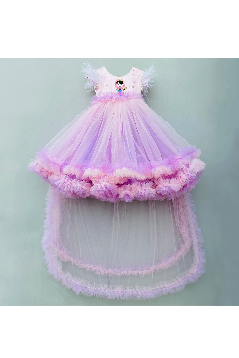 Hand embellished purple and pink flares gown