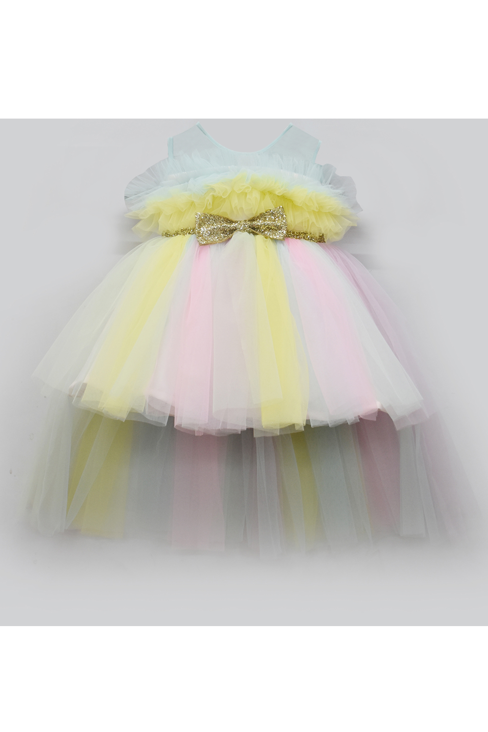 Multicolor unicorn glitter bow net gown