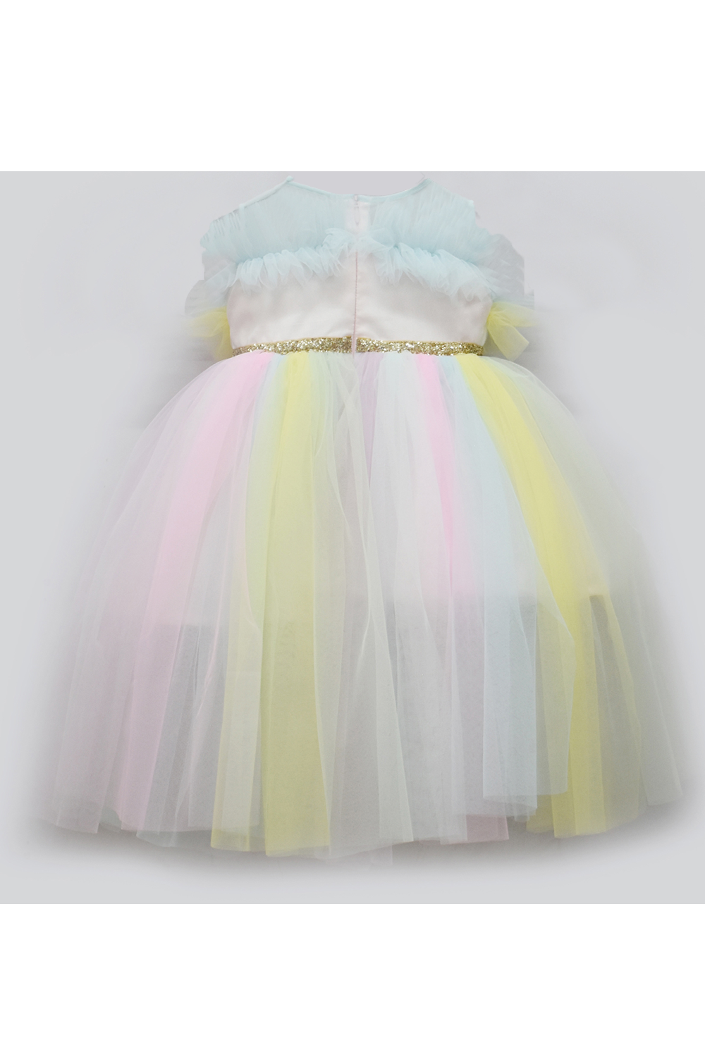 Multicolor unicorn glitter bow net gown