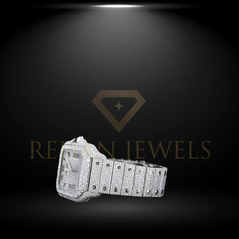 Swiss Eta Automatic Movement Full White Ice Out Moissanite Diamond Watch