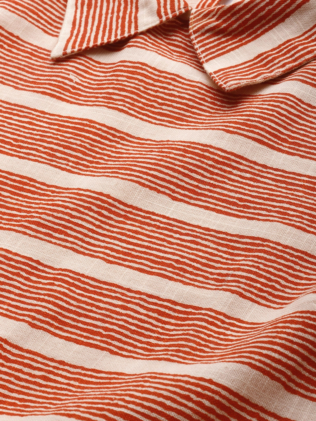 Orange & Off-White Striped Bell Sleeved Pure Cotton Top with Gtahers