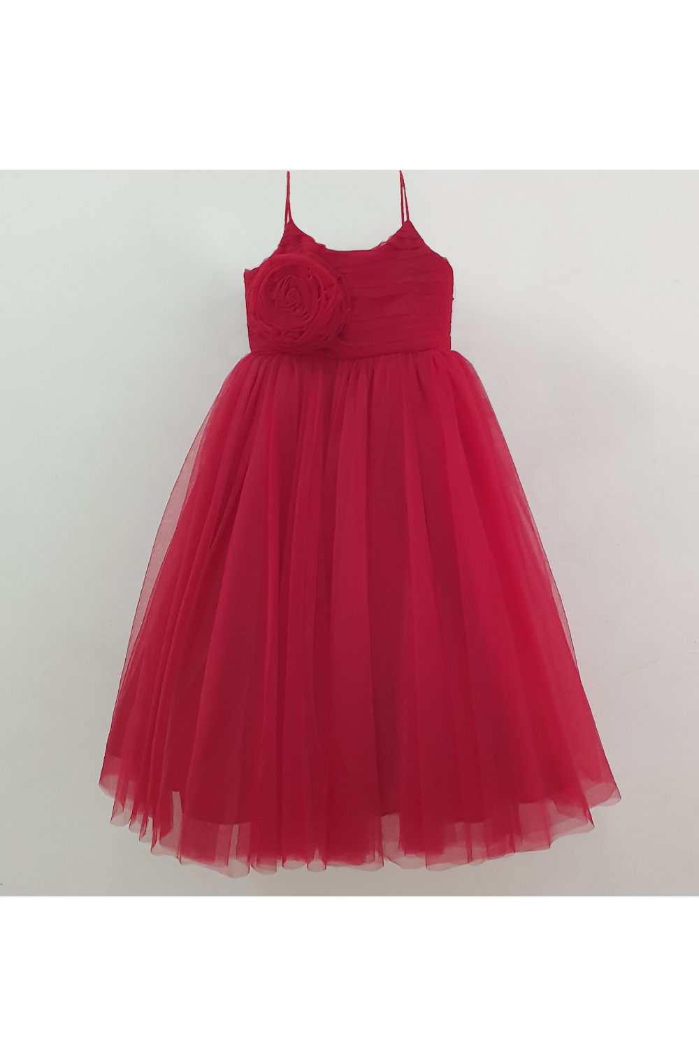 Maroon 3d flower net pleated gown
